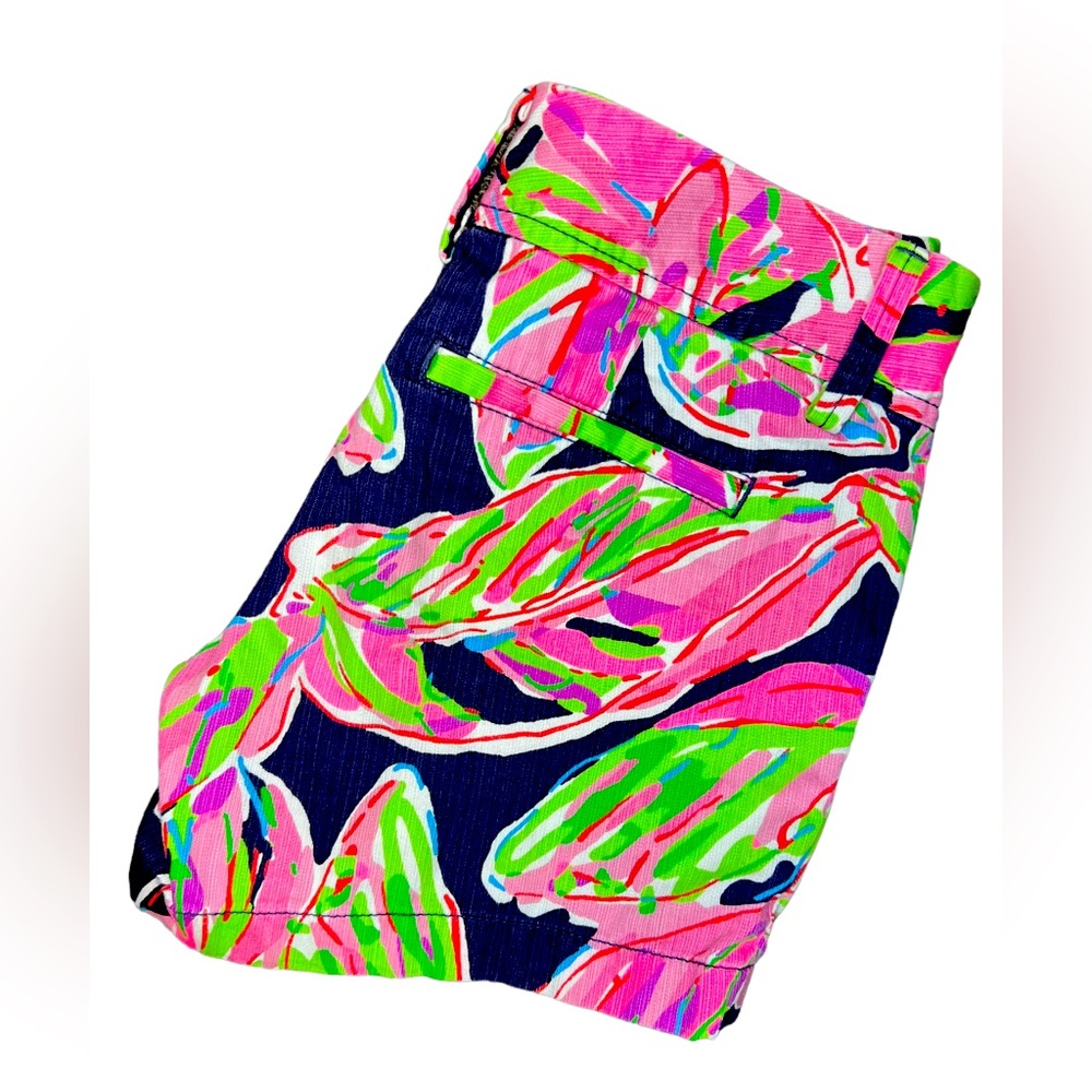 LILLY PULITZER The Callahan Shorts The Vias Palmetto Leaf Print Navy Pink Sz 000